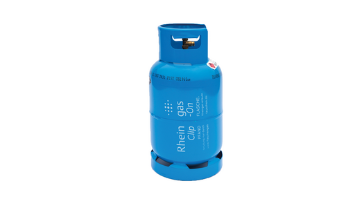 Blaue Treibgasflasche 11 kg mit Clip-On von Rheingas für Gas-Stapler.