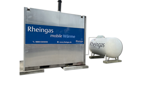 Frontales Produktbild der mobilen Heizzentrale von Rheingas.