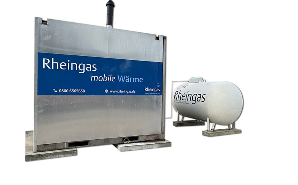 Frontales Produktbild der mobilen Heizzentrale von Rheingas.