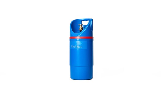 Blaue Wasserstoff-Gasflasche "HyBottle" von Rheingas.