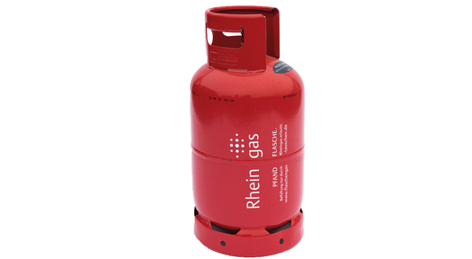 Rote Staplergas 11 kg Classic Flasche von Rheingas mit Treibgas für Gabelstapler gefüllt.