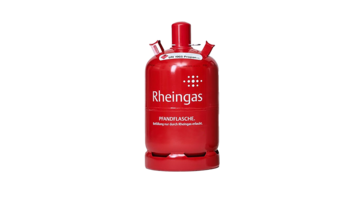 Rote 19 kg Gasflasche von Rheingas als Pfandflasche.