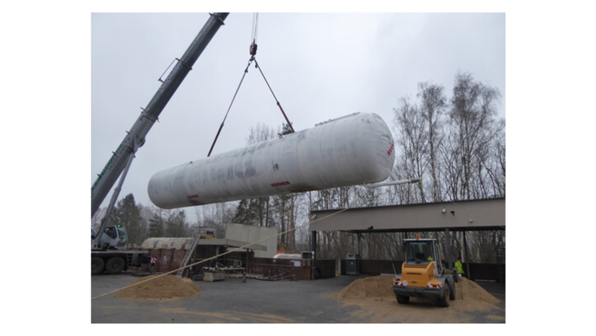 Ein 120 Tonnen Flüssiggas Tank von Rheingas für die Erweiterung des Tanklagers in Kolkwitz.