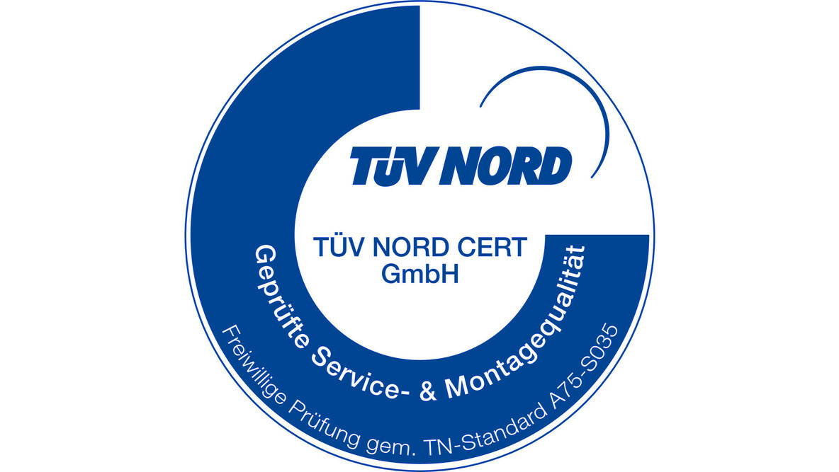 Das TÜV Nord Logo, welches Rheingas für geprüfte Service- und Montagequalität erhält.
