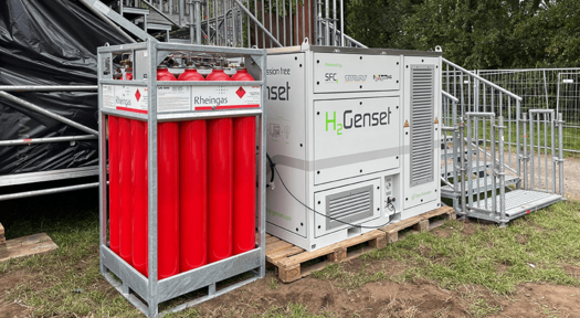 Rheingas Wasserstoff-Bündel für mobile Brennstoffzellenanlage zur Stromversorgung auf Festivals.