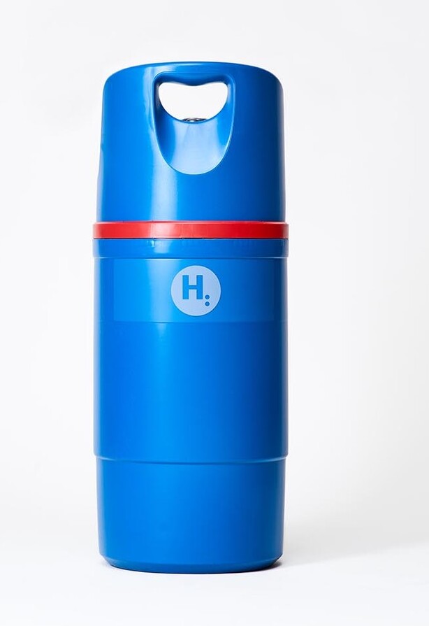 Blaue Wasserstoff-Gasflasche zum Wechseln von Rheingas.