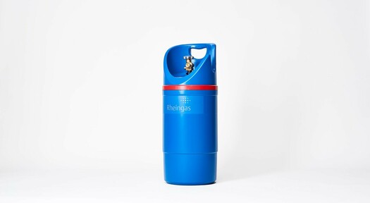 Blaue Rheingas Wasserstoff Gasflasche mit 18 kWh Energieinhalt.
