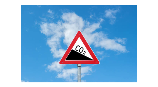 Ein Verkehrsschild, welches eine Senkung von CO2 zeigt.