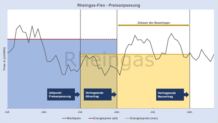 Eine Grafik, welche den Rheingas-Flex Service veranschaulicht.